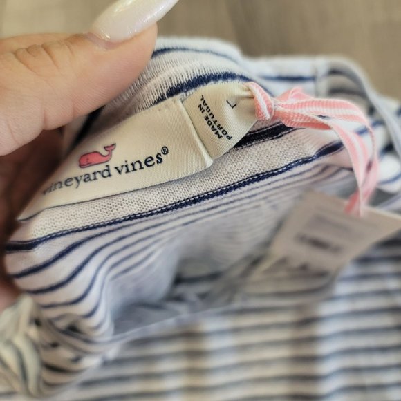 Vineyard Vines NWT linen jet stripe deep bay navy white striped breathable tee L - Picture 7 of 9